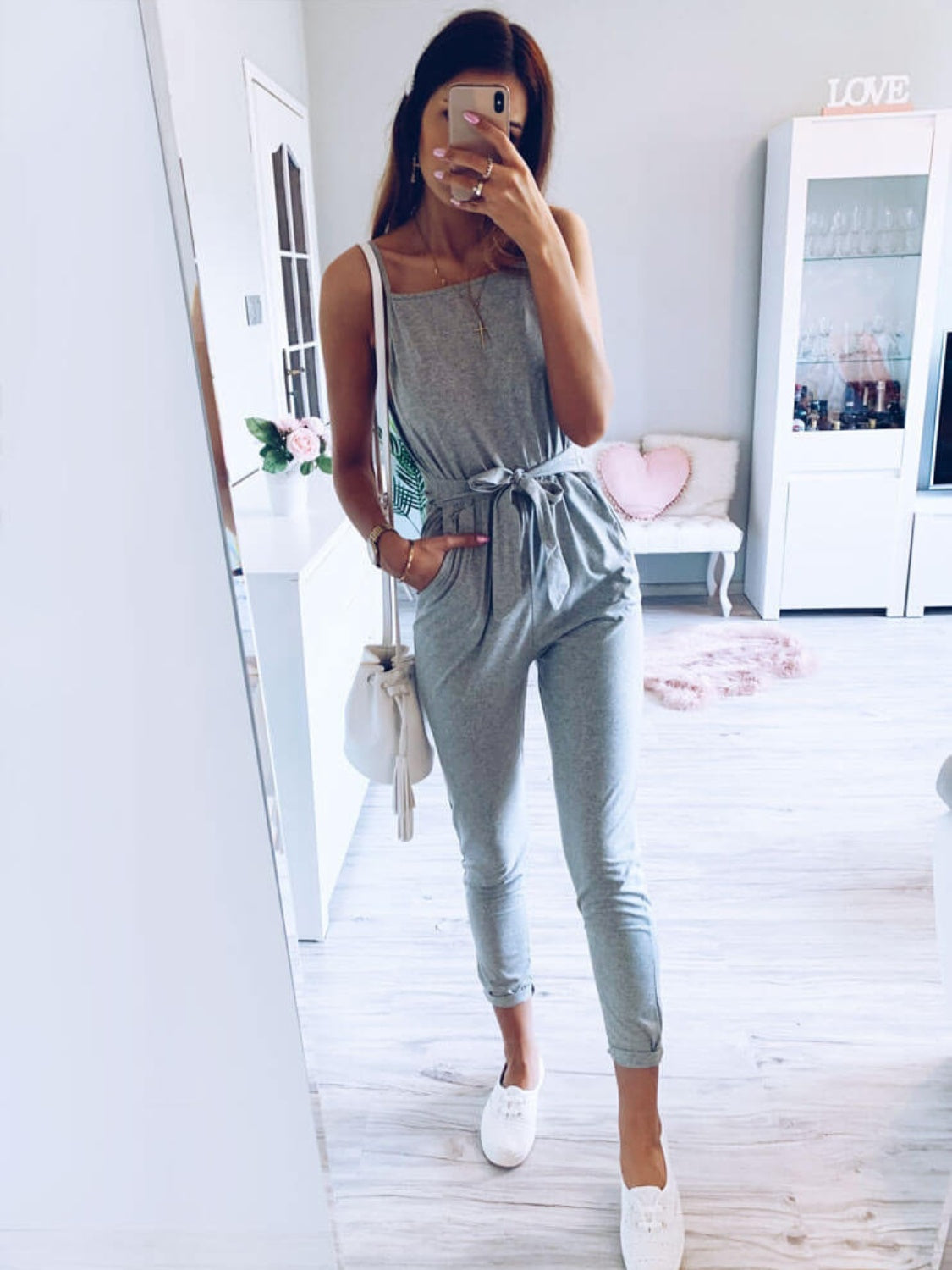 True To Me Tied Spaghetti Strap Square Neck Jumpsuit