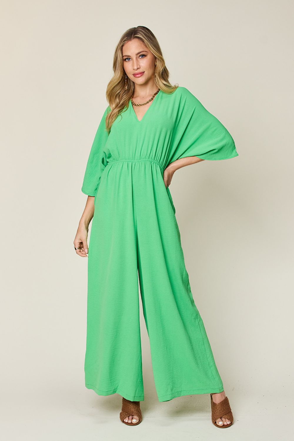 (S-3X) Stop & Stare Half Sleeve Wide Leg Jumpsuit (Double Take/Multiple Colors) - BP