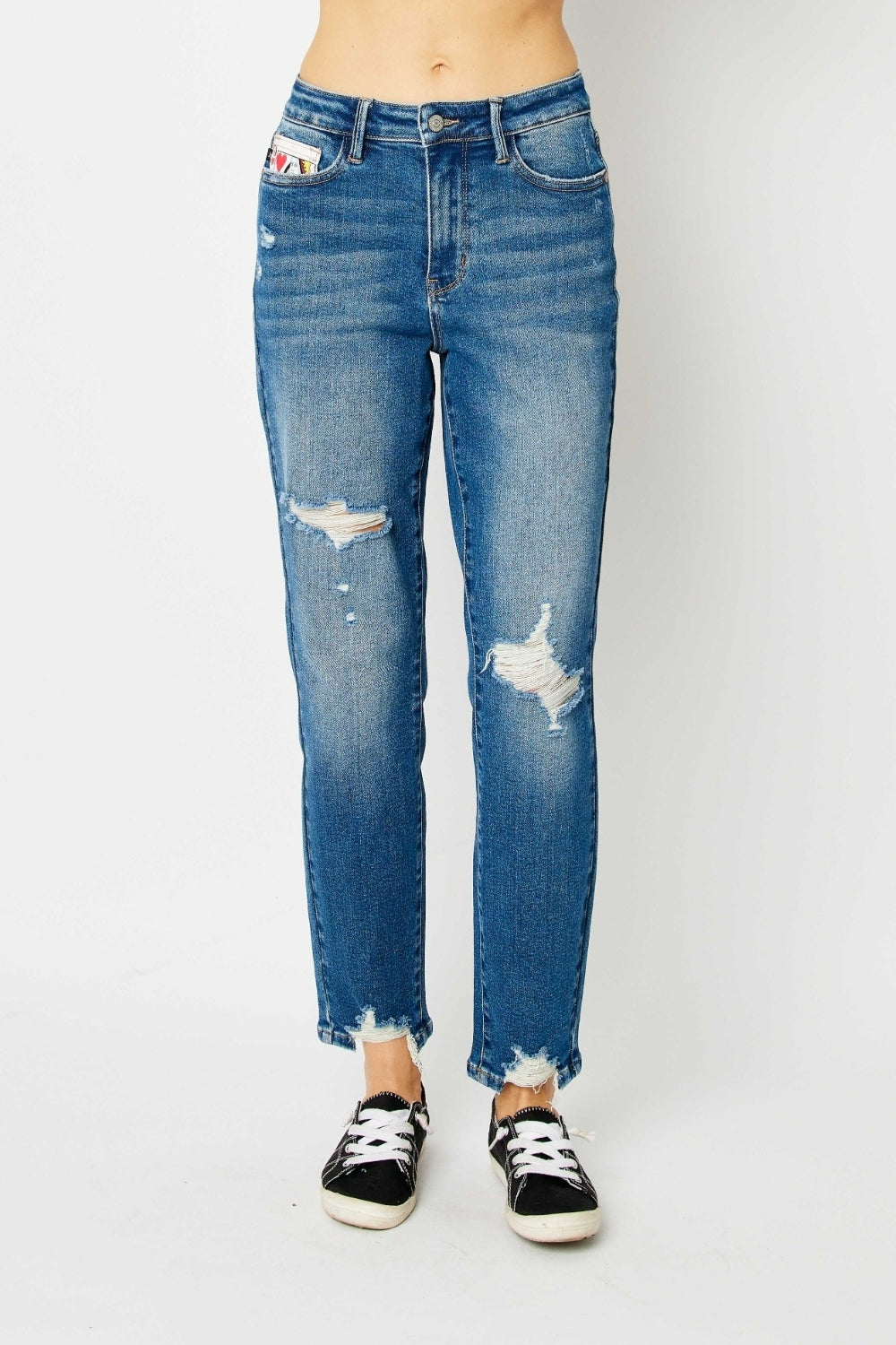 (0-24W) Ace Judy Blue Distressed Boyfriend Fit Jeans