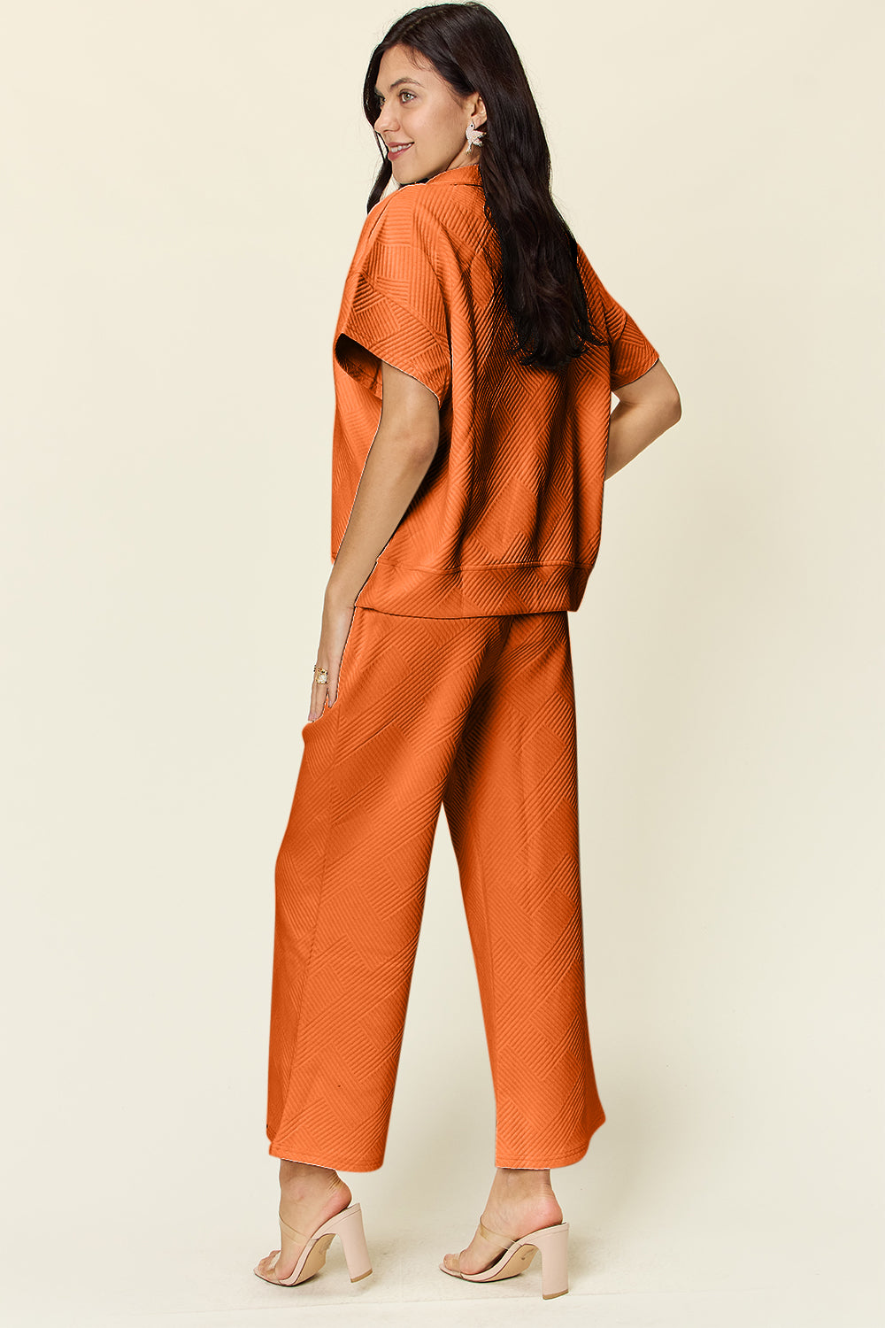 Trying Again Texture Half Zip Short Sleeve Top and Pants Set (Multiple Colors) - BP