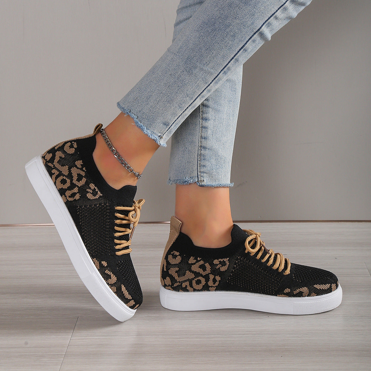 In First Place Lace-Up Leopard Flat Sneakers (Multiple Colors)