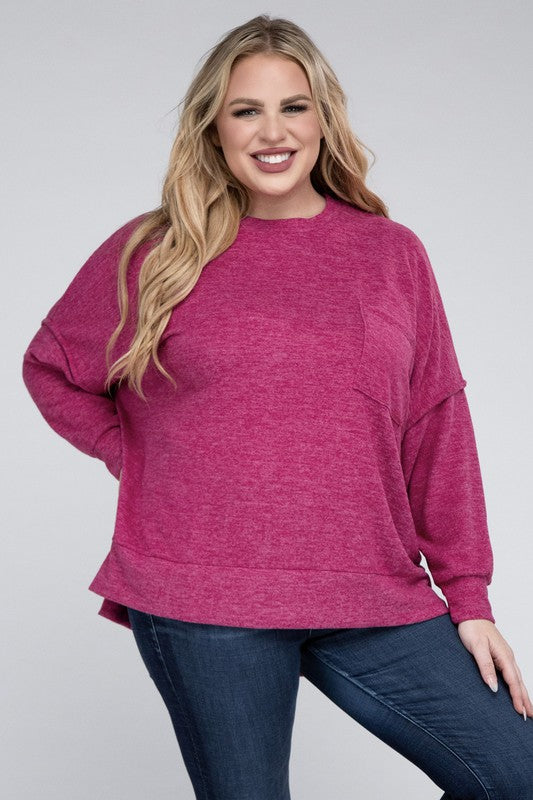 (1X-3X) Getting Serious  Brushed Melange Drop Shoulder Sweater (Multiple Colors) - BP