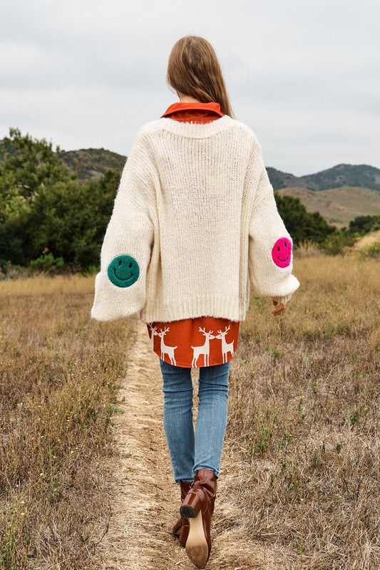 Keep Me Happy Fuzzy Smile Long Bell Sleeve Knit Cardigan