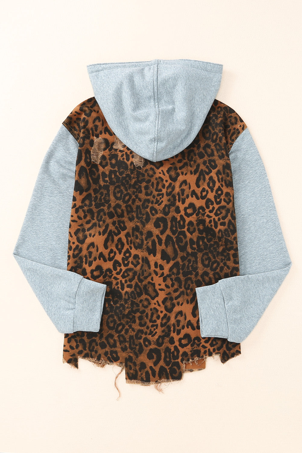 Forever Crush Leopard Distressed Drawstring Hooded Denim Jacket - BP