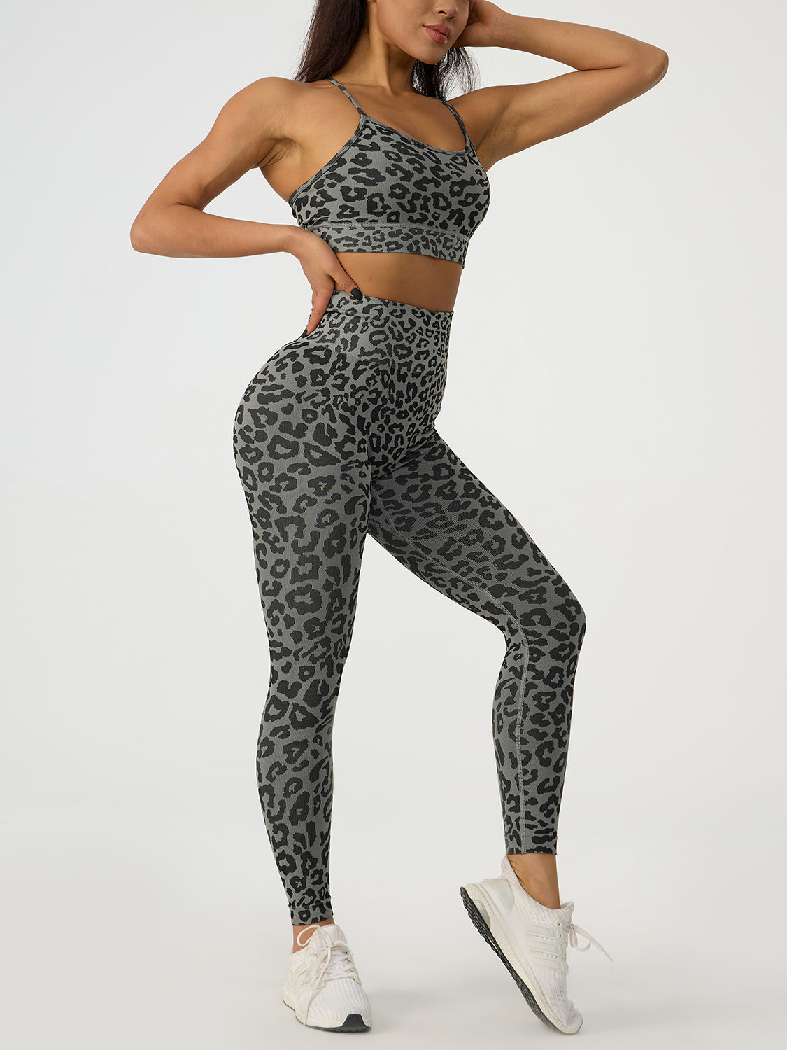 Prowlin For Gains Leopard Crisscross Top and Leggings Active Set (Multiple Colors)