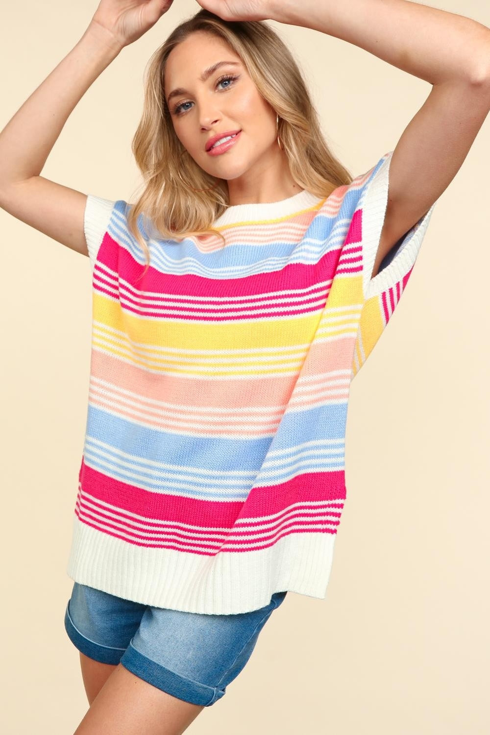 Dock & The Bay Striped Side Slit Short Sleeve Knit Top (Haptics)