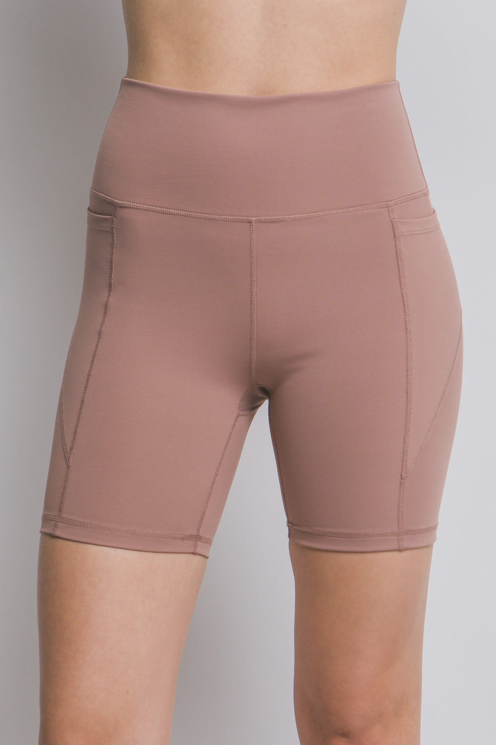 (Taupe) Race You There High Waist Seam Detail Active Shorts