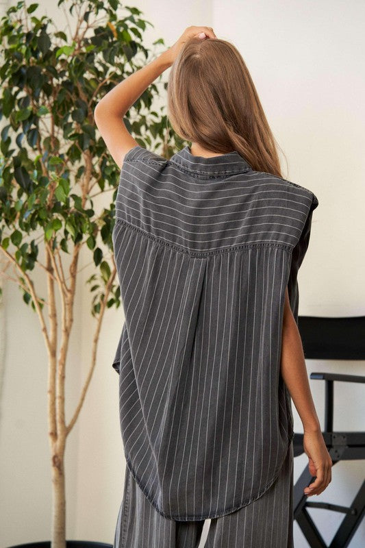 Slumber Party Stripe Button Down Shirt and Long Pants Set