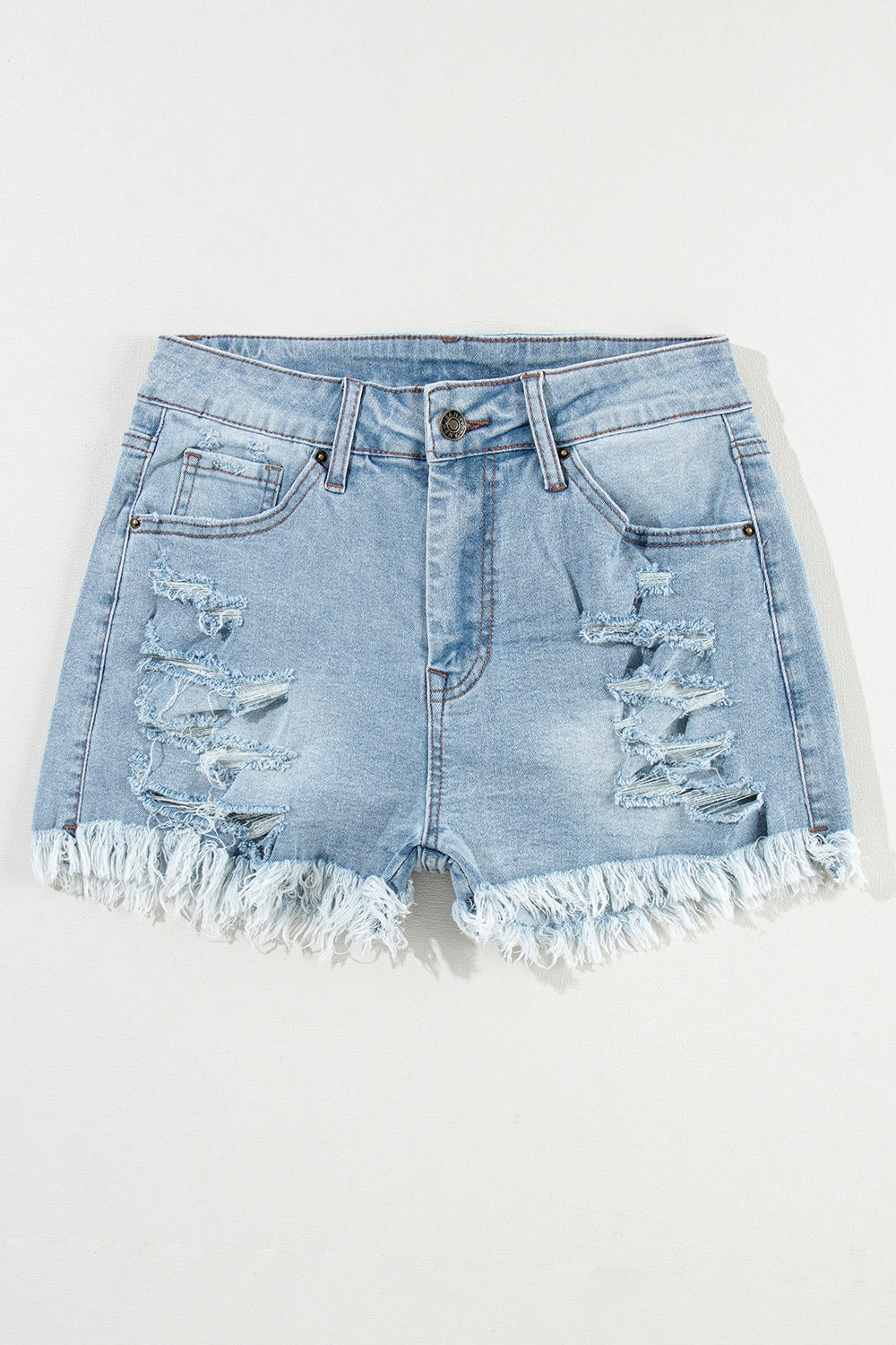 (8-16) Emory Distressed Raw Hem Denim Shorts