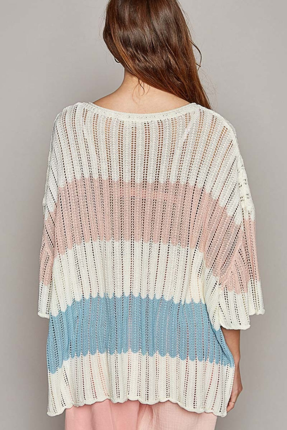 Tell Me Your Dreams (POL) V-Neck Short Sleeve Stripe Weave Sweater