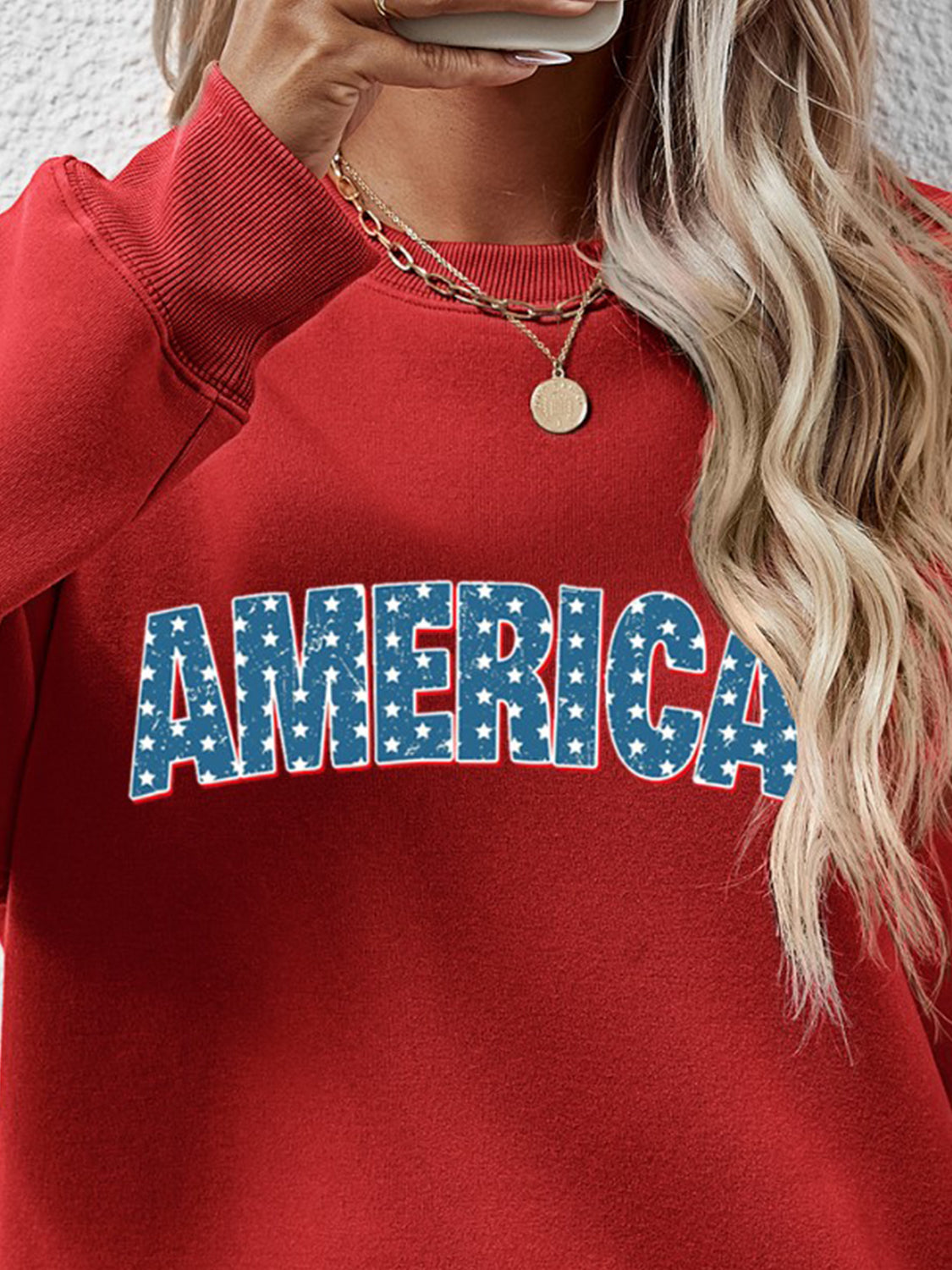 Proud To Be Here AMERICA Round Neck Dropped Shoulder Sweatshirt