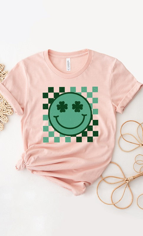 CURVY - Checker Clover Smiley St Patrick PLUS Graphic Tee (MULTIPLE COLORS) - BP