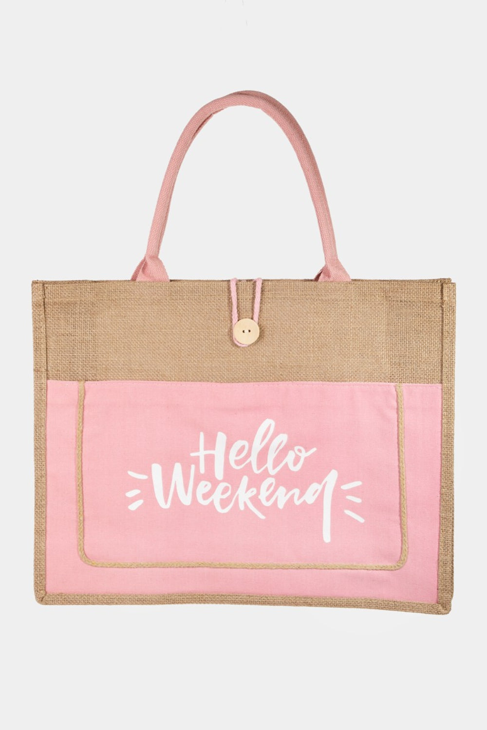 Hello Weekend Burlap Tote Bag (Multiple Colors)