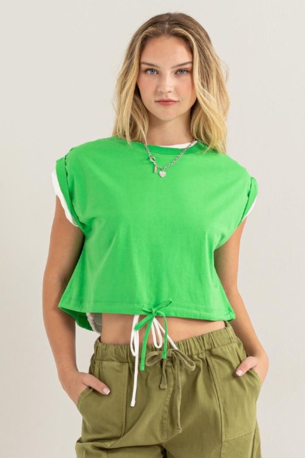 Green Get In The Game Drawstring Hem Crop Top (HYFVE)