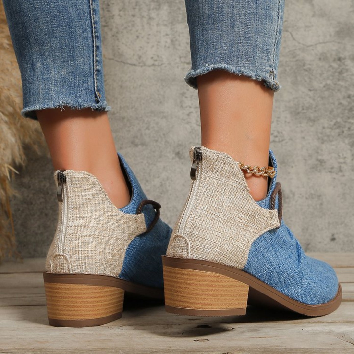 Howl At The Moon Contrast Canvas Low Heel Boots