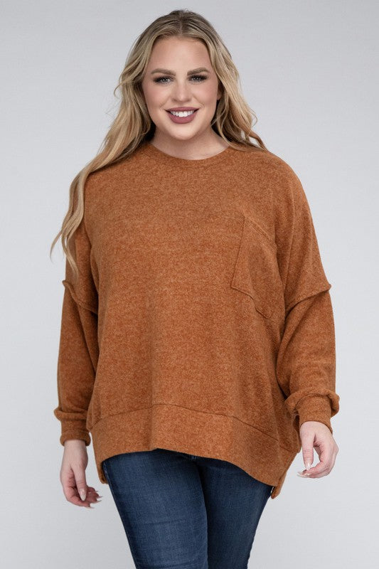 (1X-3X) Getting Serious  Brushed Melange Drop Shoulder Sweater (Multiple Colors) - BP