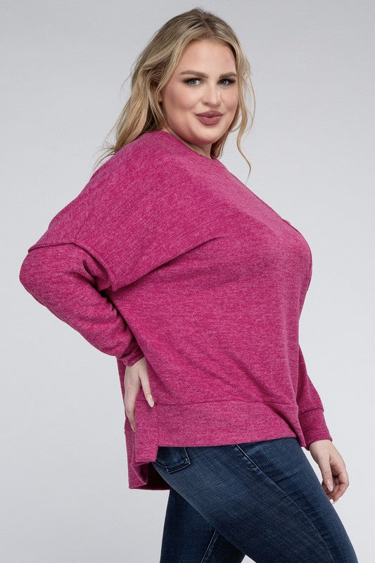 (1X-3X) Getting Serious  Brushed Melange Drop Shoulder Sweater (Multiple Colors) - BP