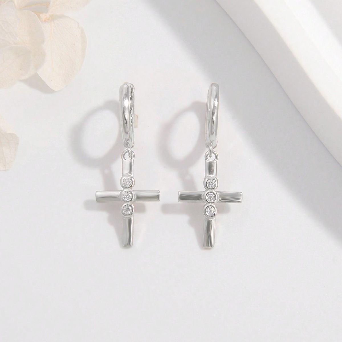 But The Cross 925 Sterling Silver Zircon Cross Earrings - BP