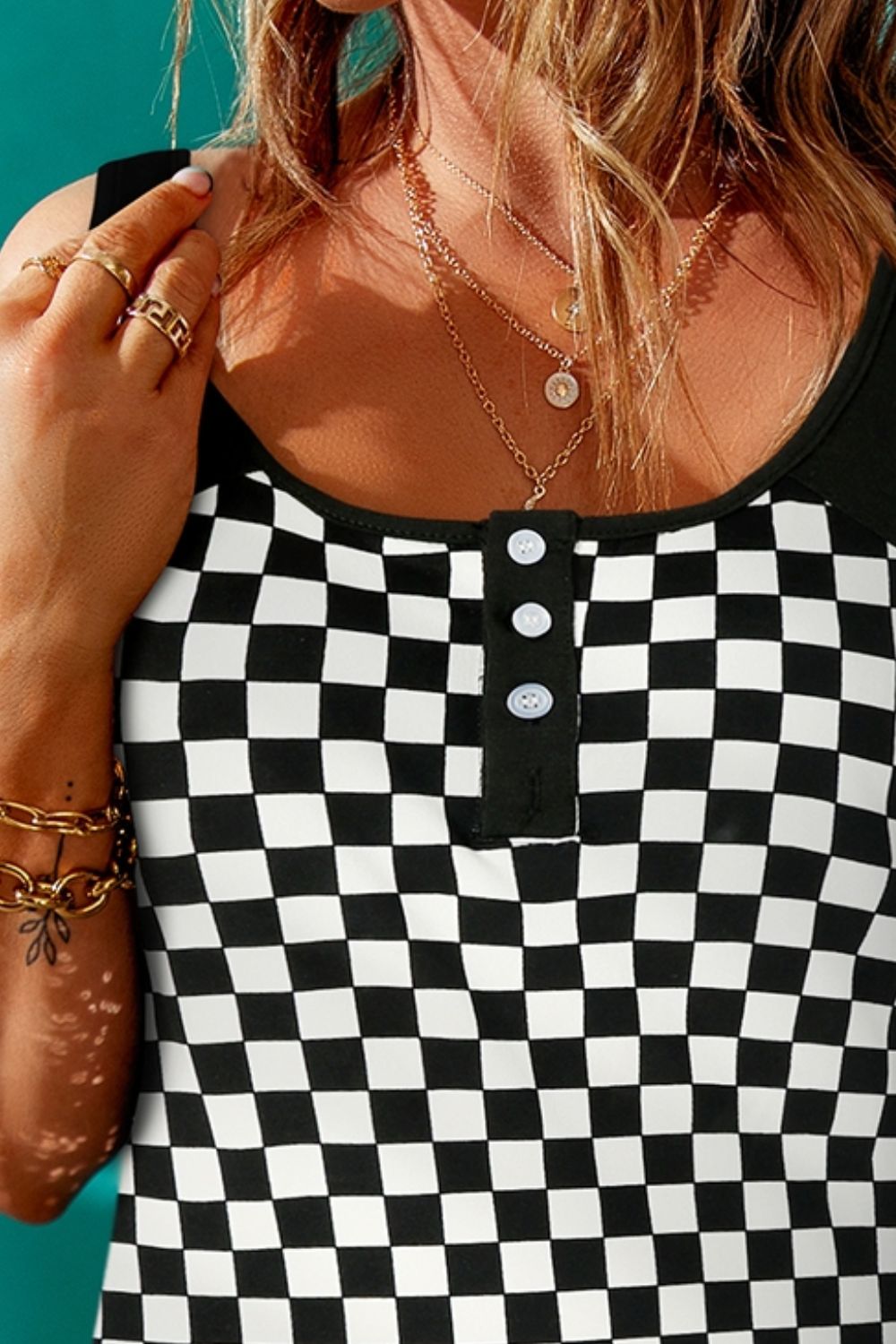 Winners Circle Checkered Buttoned Tank