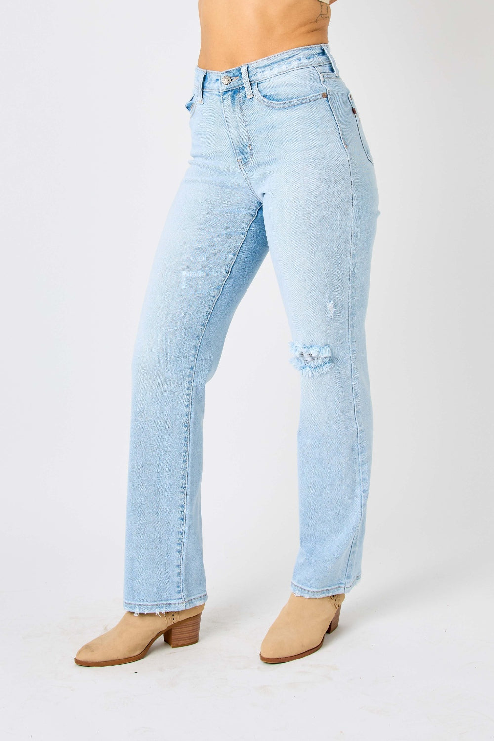 (0-24W) Judy Blue Full Size High Waist Distressed Straight Jeans - BP