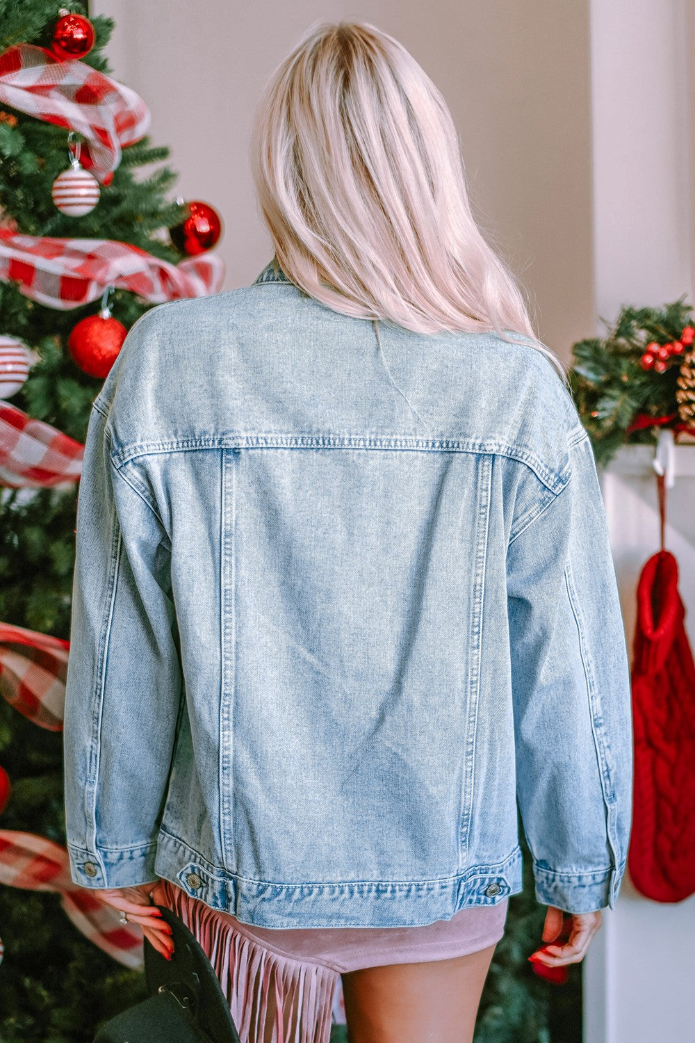 Let Freedom Rise Star Sequin Button Up Denim Jacket