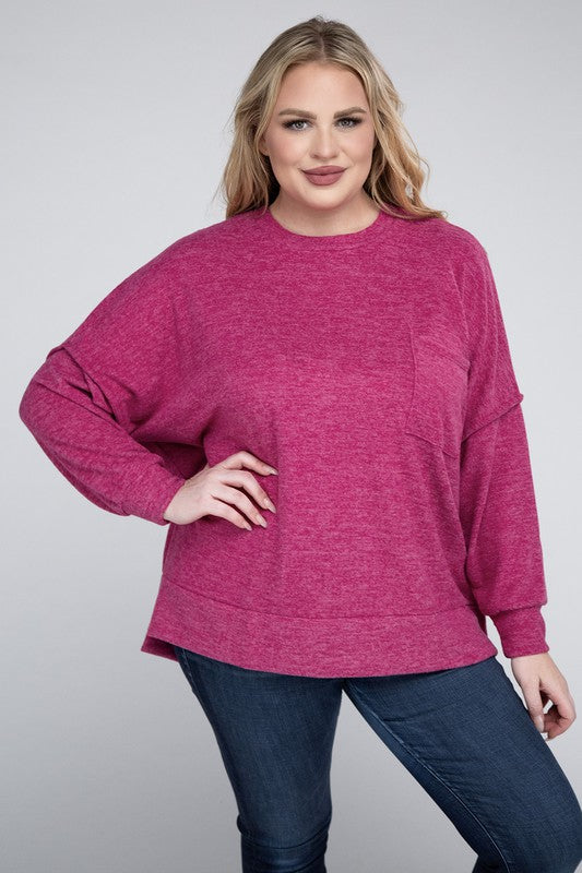 (1X-3X) Getting Serious  Brushed Melange Drop Shoulder Sweater (Multiple Colors) - BP