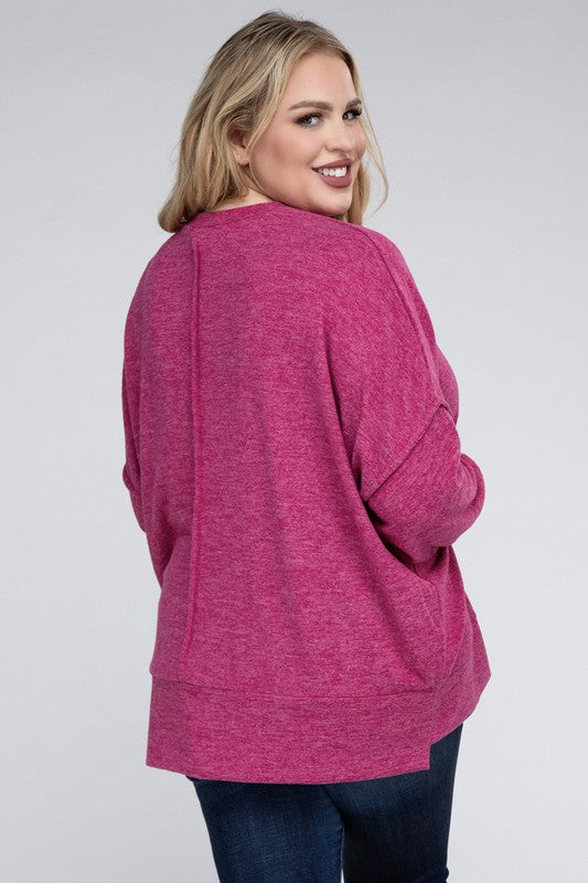 (1X-3X) Getting Serious  Brushed Melange Drop Shoulder Sweater (Multiple Colors) - BP