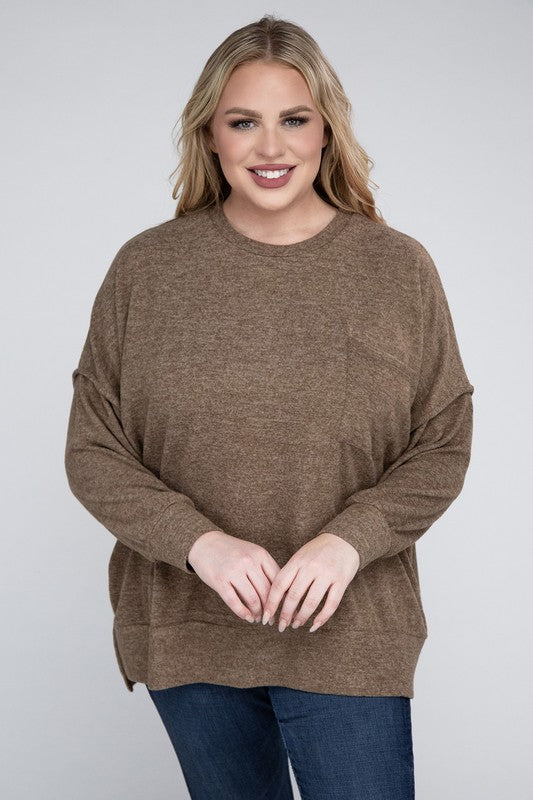 (1X-3X) Getting Serious  Brushed Melange Drop Shoulder Sweater (Multiple Colors) - BP