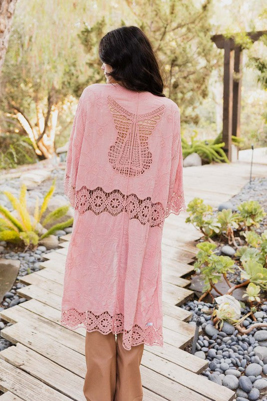 Crochet Open Patch Longline Kimono (Multiple Colors) - BP