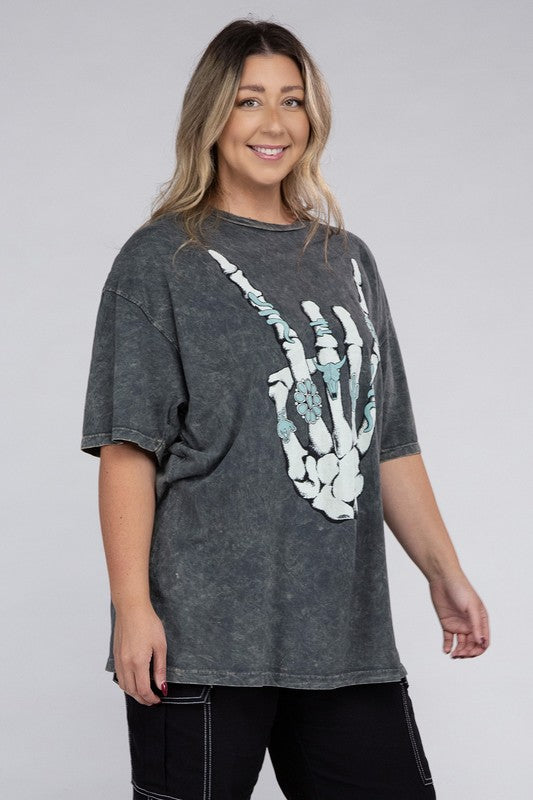 CURVY - Plus Skeleton Rock Hand Sign Graphic Top (MULTIPLE COLORS) - BP