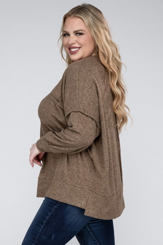 (1X-3X) Getting Serious  Brushed Melange Drop Shoulder Sweater (Multiple Colors) - BP