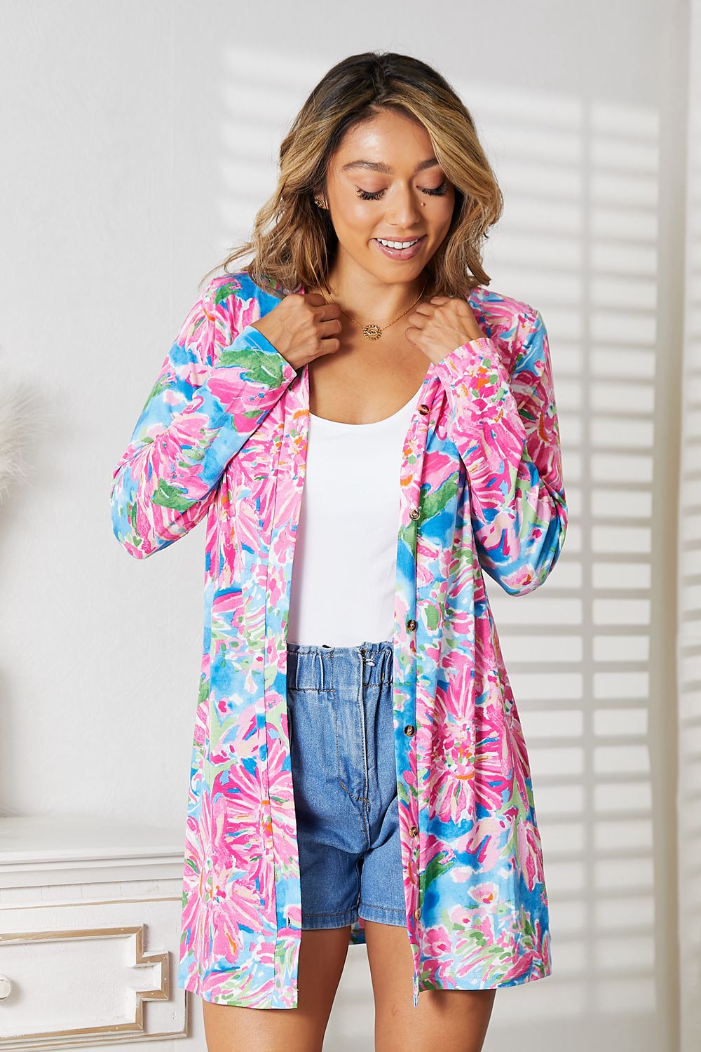 Forget Me Not Double Take Floral Open Front Long Sleeve Cardigan - BP