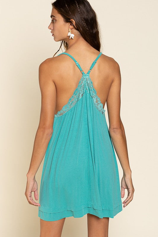 Weathered With The Seasons (POL) Sleeveless Deep V-neck Dress with Lace on Front (Multiple Colors)