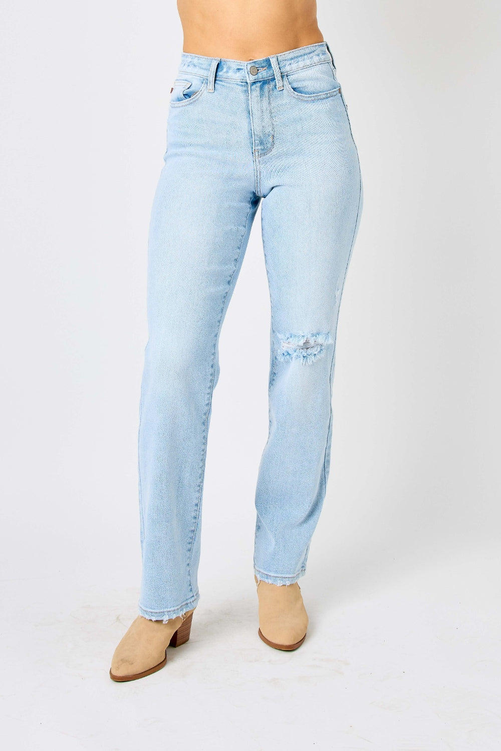 (0-24W) Judy Blue Full Size High Waist Distressed Straight Jeans - BP