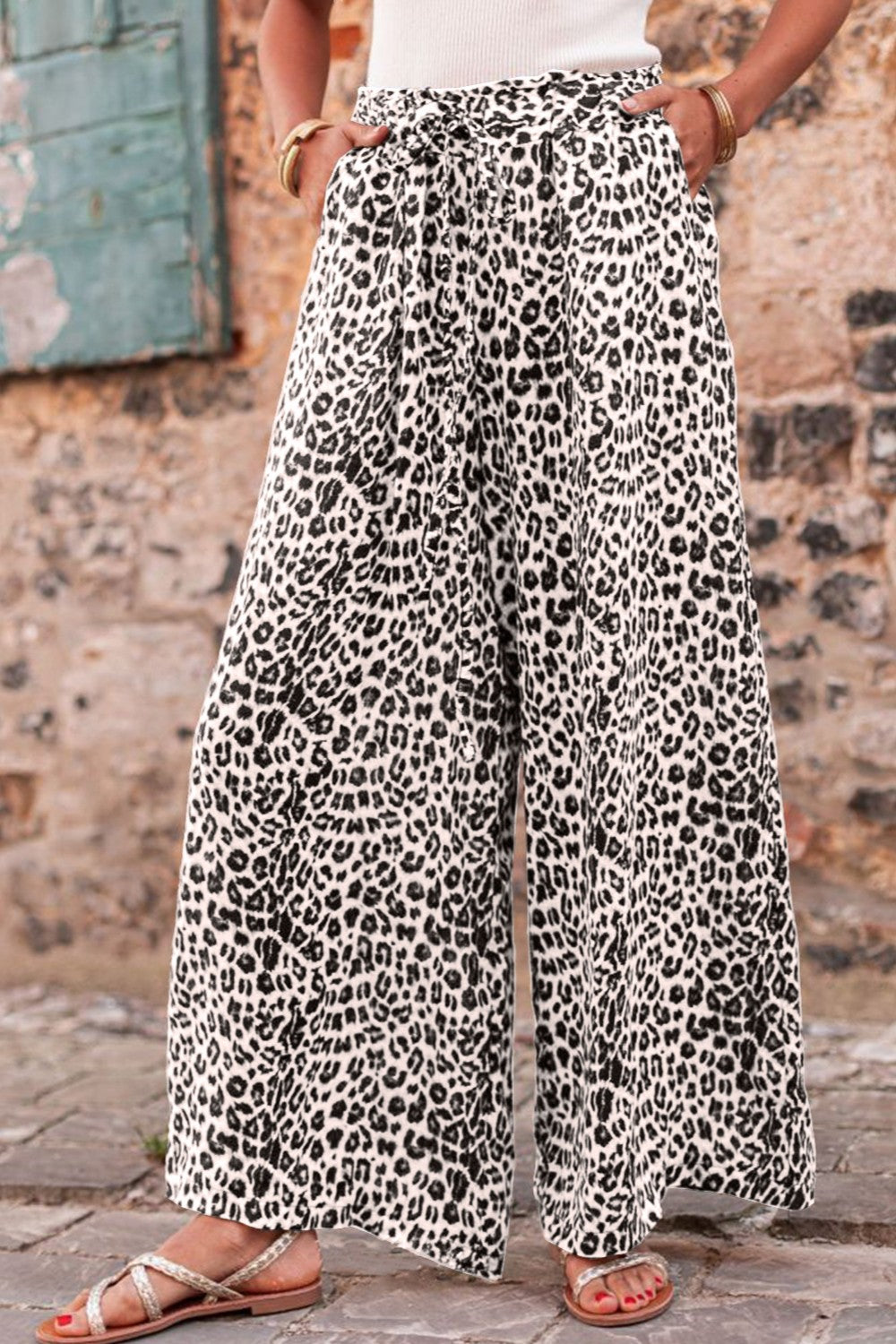 In The Moment Leopard Drawstring Wide Leg Pants