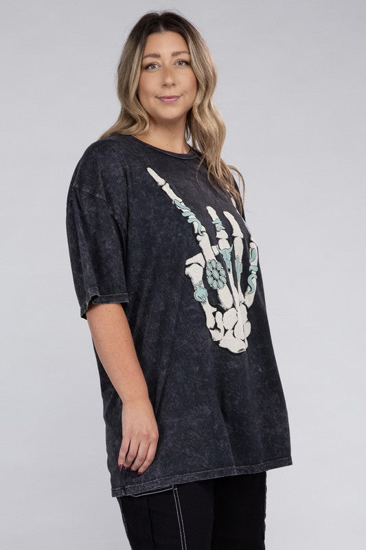 CURVY - Plus Skeleton Rock Hand Sign Graphic Top (MULTIPLE COLORS) - BP