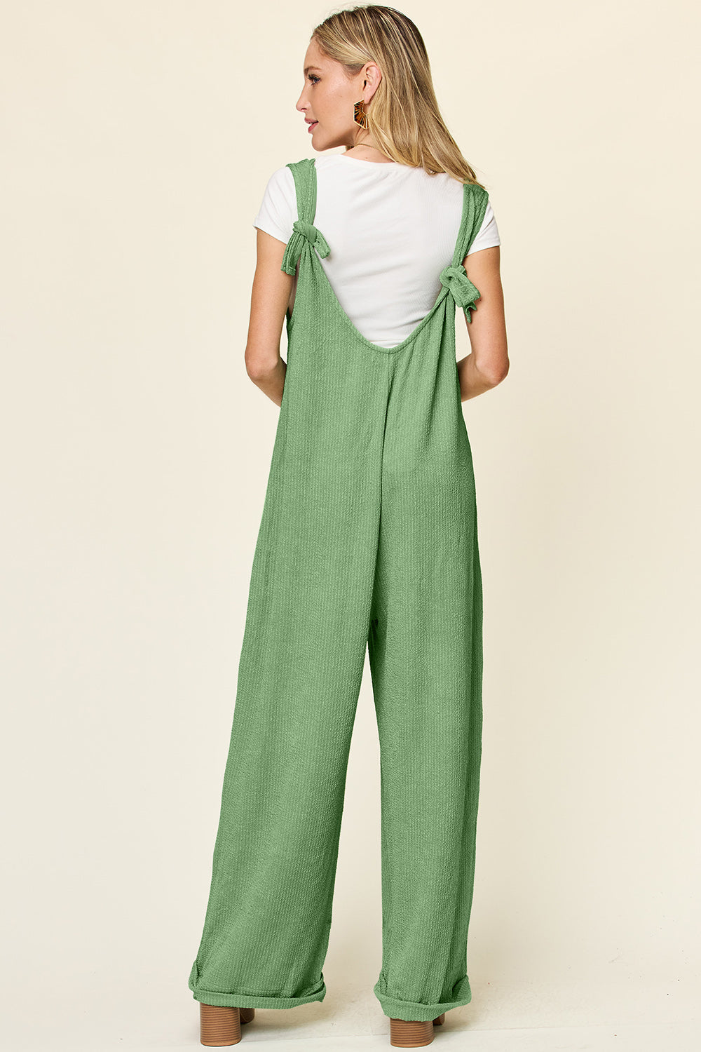 Well Played Double Take Full Size Texture Sleeveless Wide Leg Jumpsuit