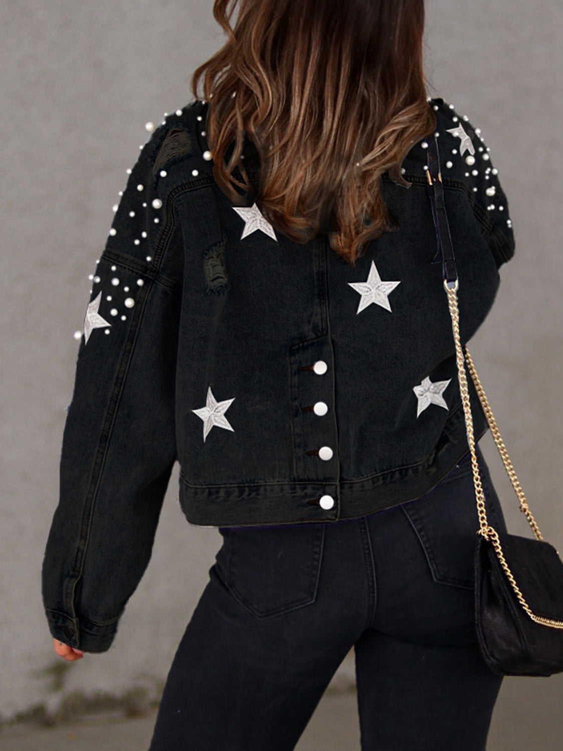 Oh My Lucky Stars Pearl Trim Button Up Denim Jacket with Pockets (Multiple Colors) - BP