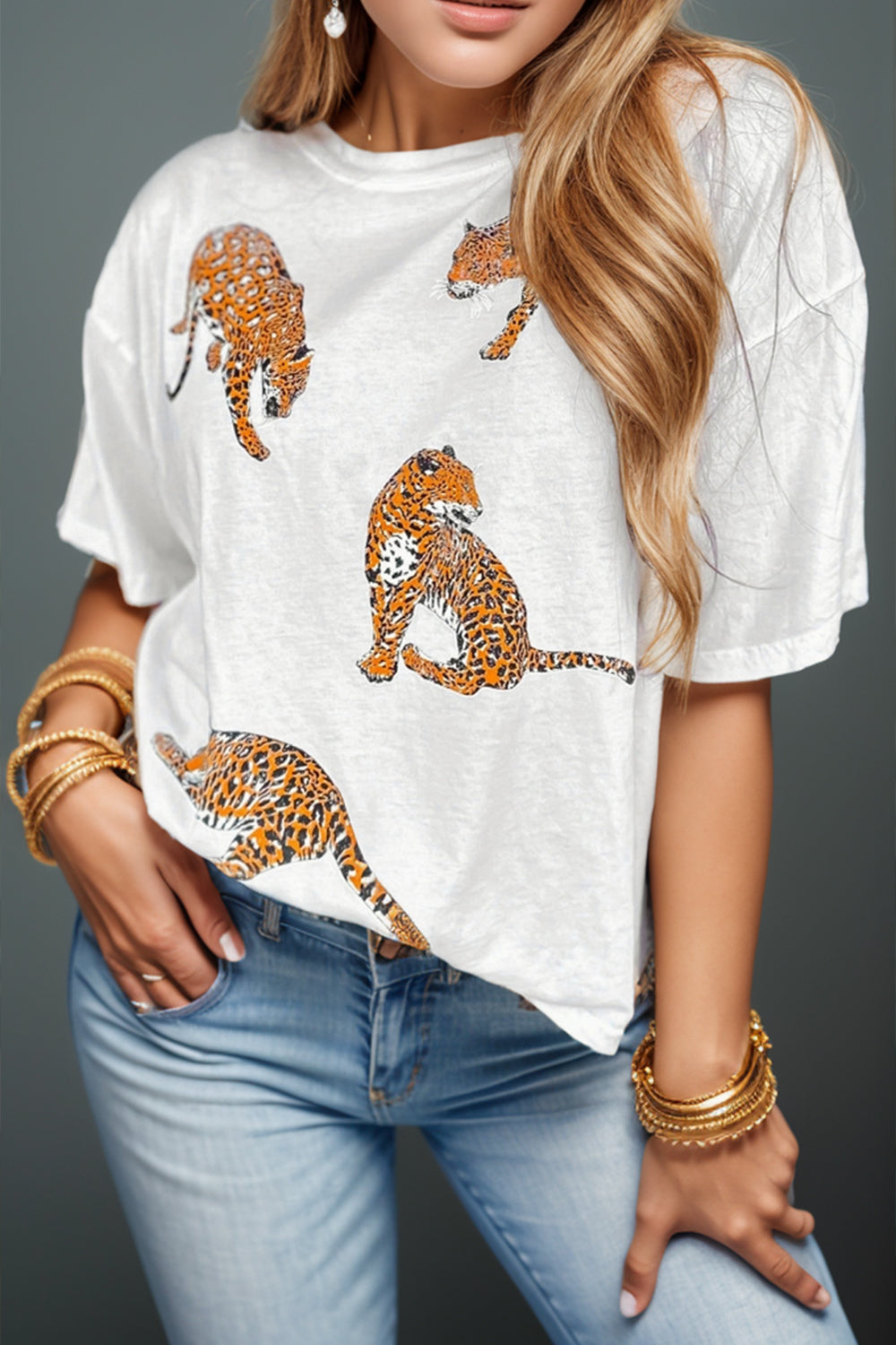 Earn Your Spot Cheetah Round Neck Dropped Shoulder T-Shirt - BP