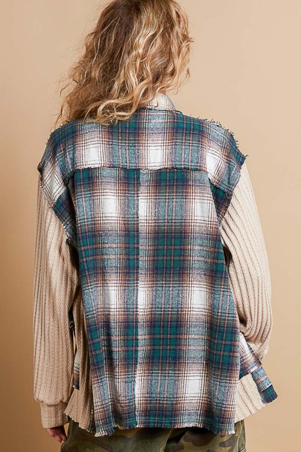 Between The Lines POL Plaid Contrast Button Down Shacket