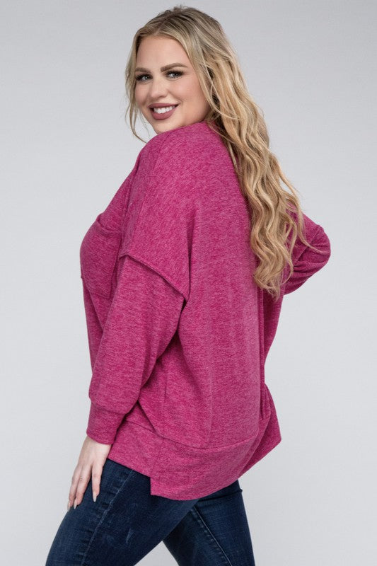 (1X-3X) Getting Serious  Brushed Melange Drop Shoulder Sweater (Multiple Colors) - BP