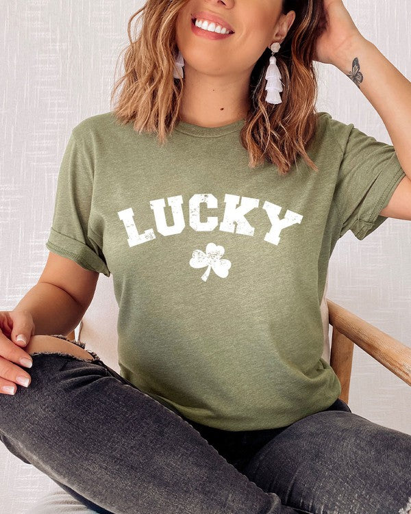 CURVY - Retro Lucky White ink Shamrock Graphic Tee PLUS (MULTIPLE COLORS) - BP