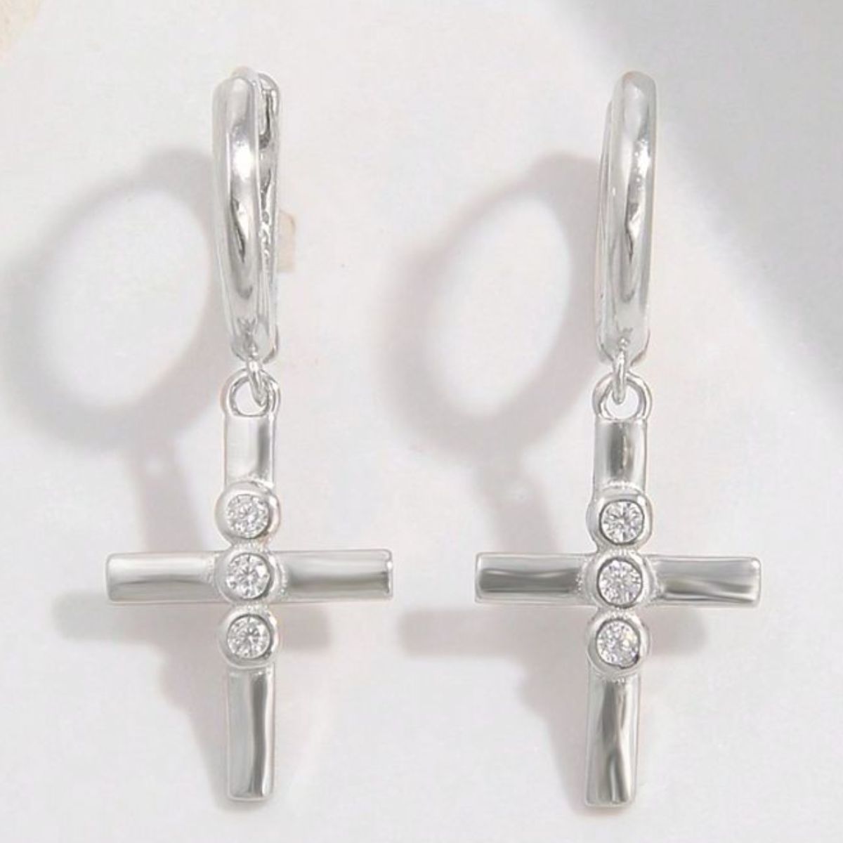 But The Cross 925 Sterling Silver Zircon Cross Earrings - BP