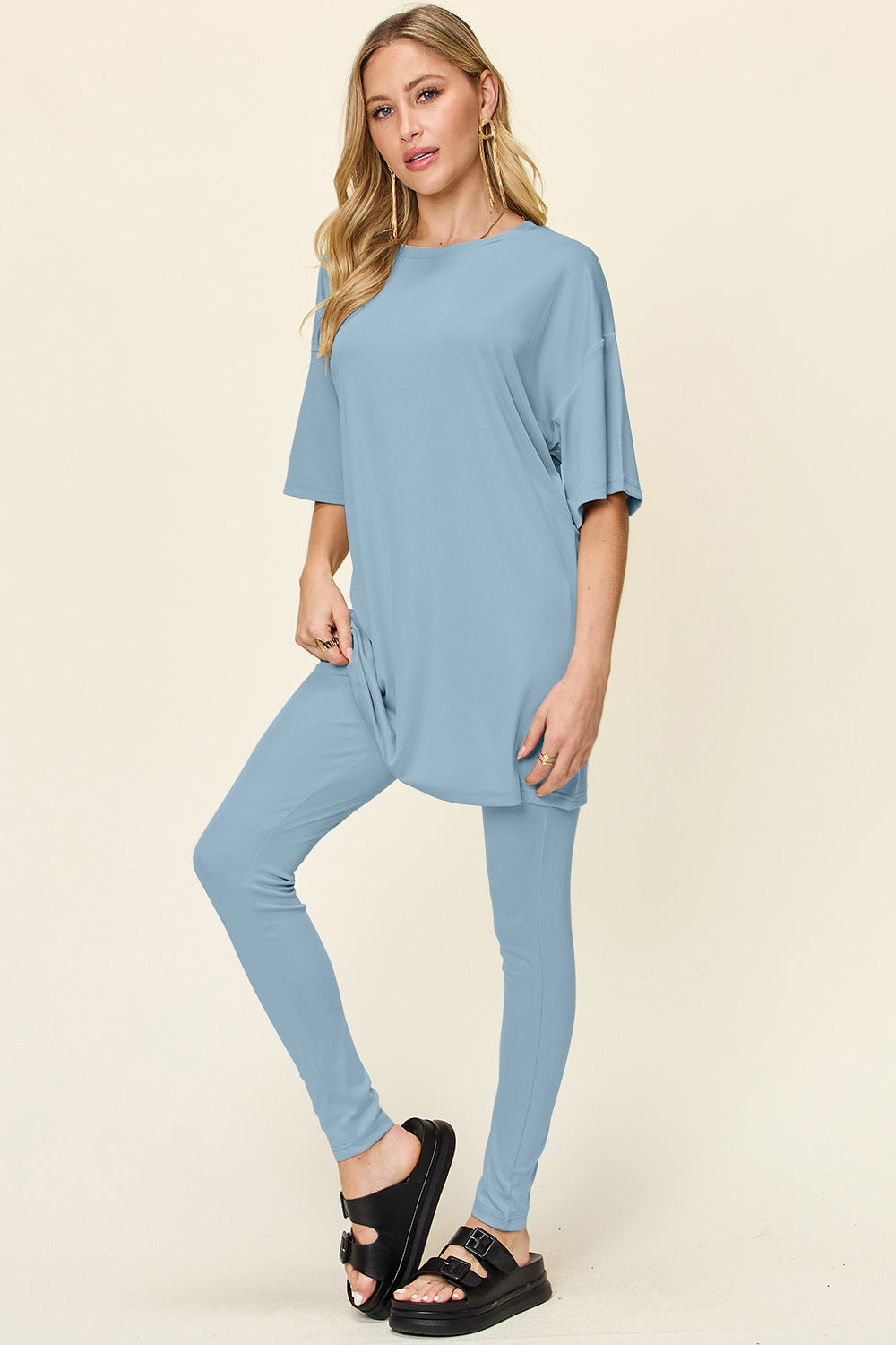 Grab Me Starbees Round Neck Dropped Shoulder T-Shirt and Leggings Set (Multiple Colors) - BP