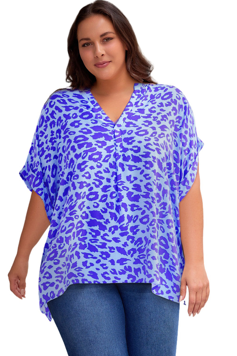 (1X-3X) Ratings Up Notched Neck Half Sleeve Top (Multiple Prints) - BP