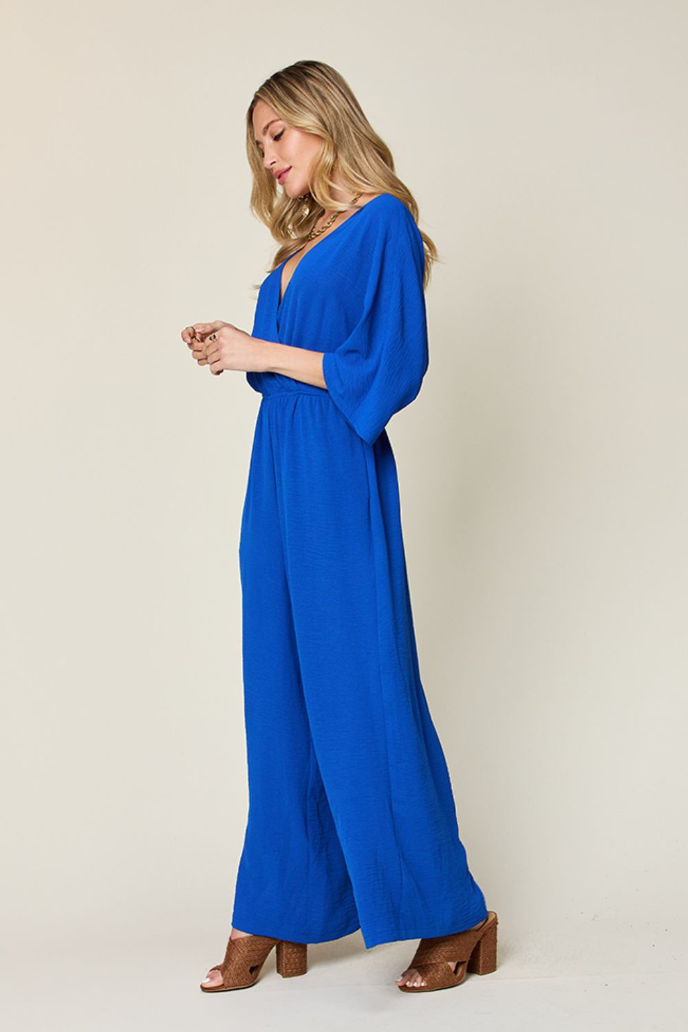 (S-3X) Stop & Stare Half Sleeve Wide Leg Jumpsuit (Double Take/Multiple Colors) - BP