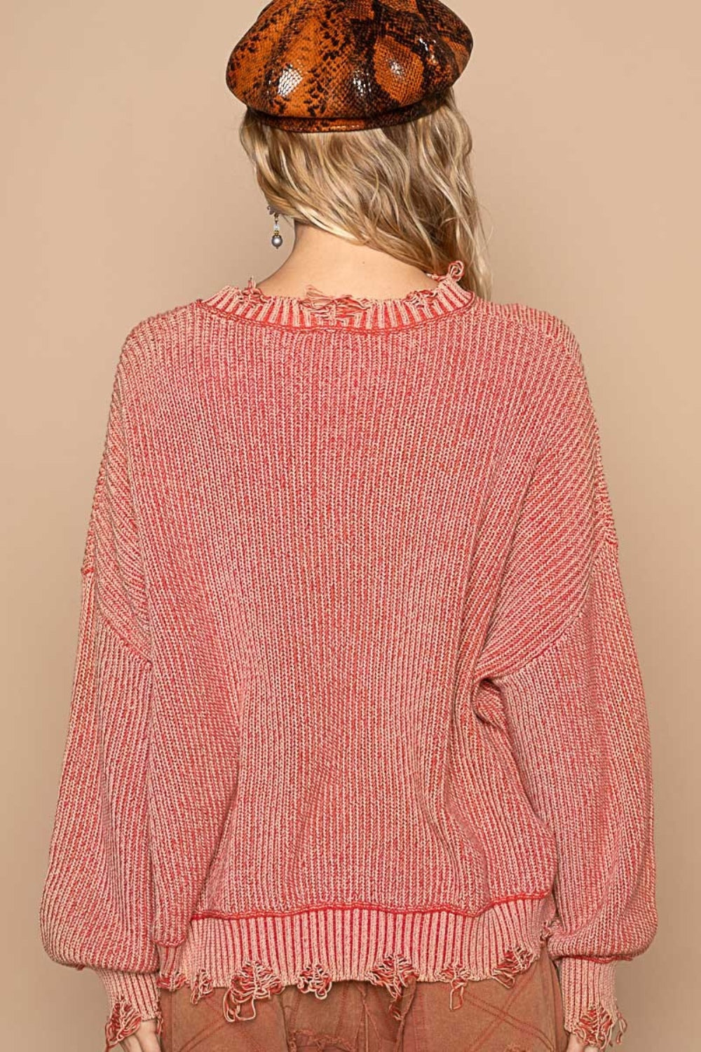 Brooklyn Rain POL Distressed Washed Drop Shoulder Sweater