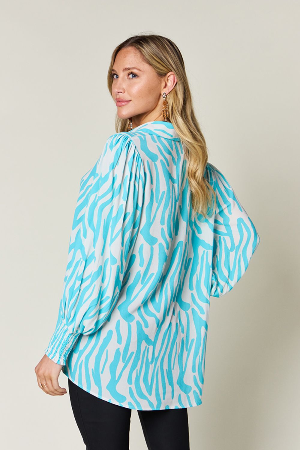 (S-3X) Stating My Opinion Printed Smocked Long Sleeve Blouse (Multiple Colors) - BP