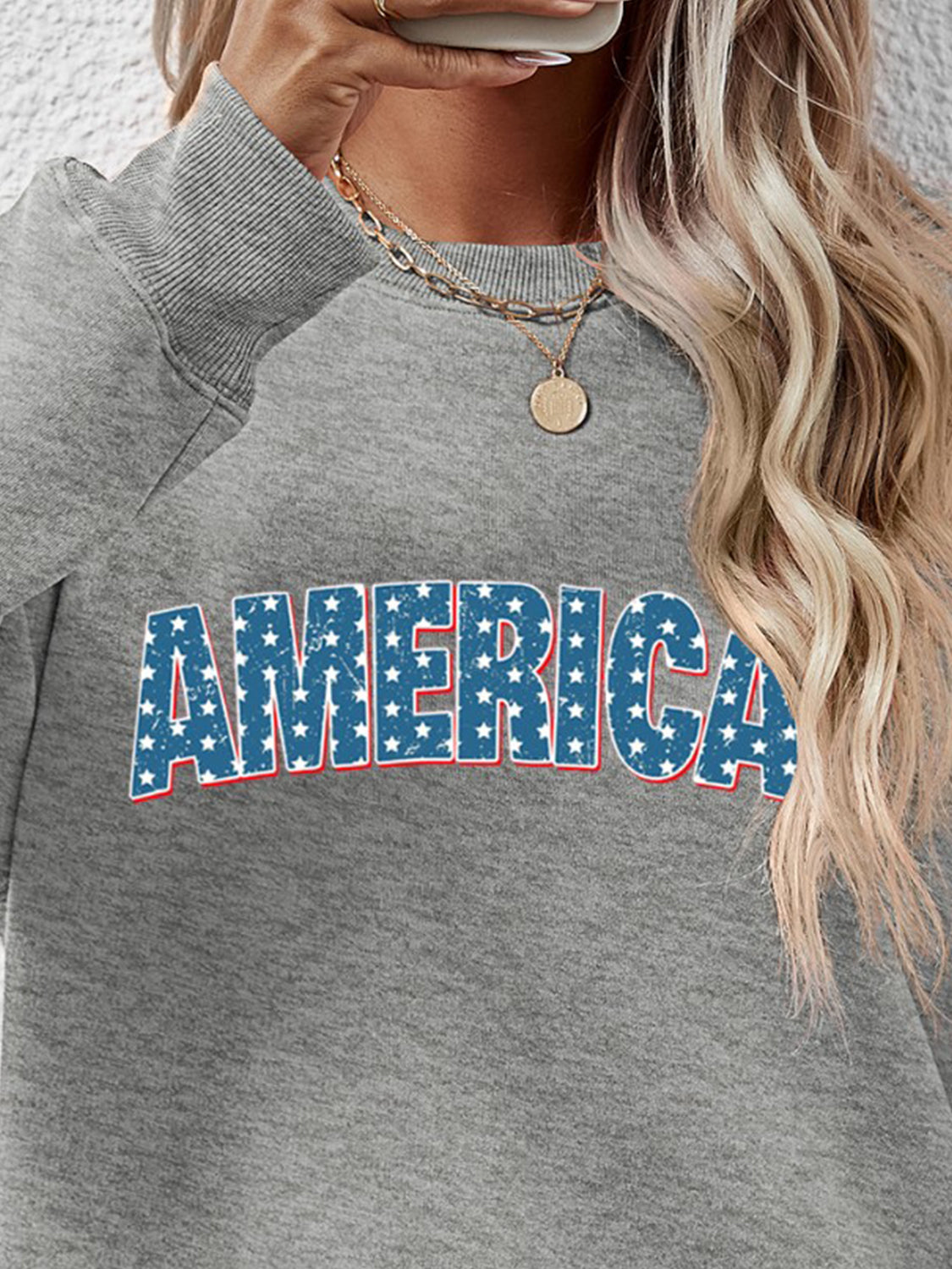 Proud To Be Here AMERICA Round Neck Dropped Shoulder Sweatshirt