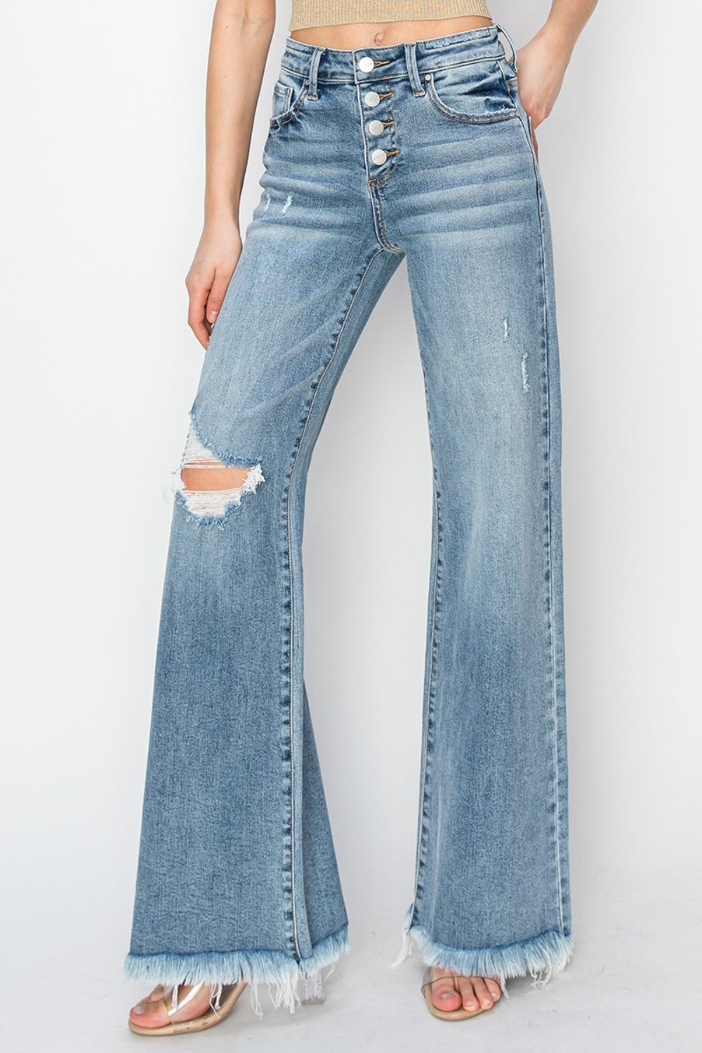 RISEN Gemma Mid Rise Button Fly Wide Leg Jeans - BP